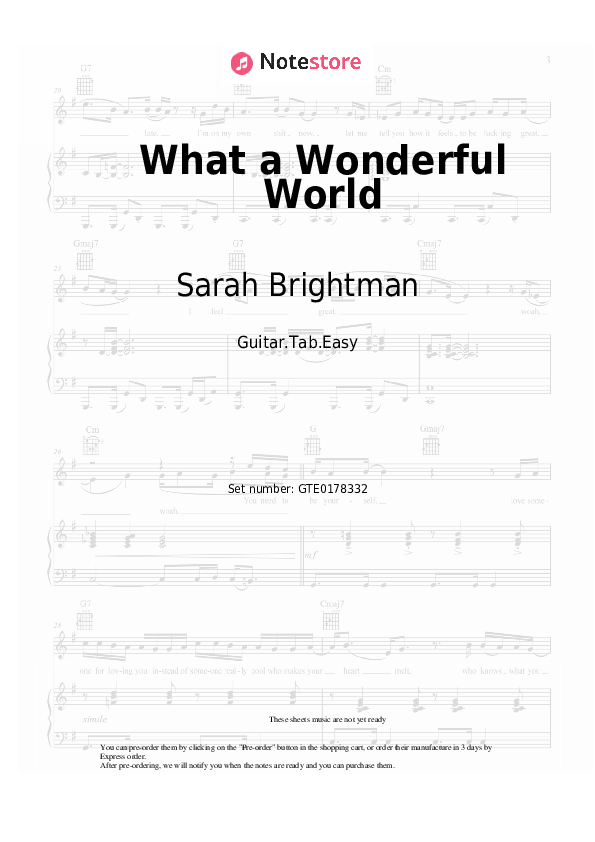 Pestañas fáciles Sarah Brightman - What a Wonderful World - Guitarra.Tablatura.Einfach