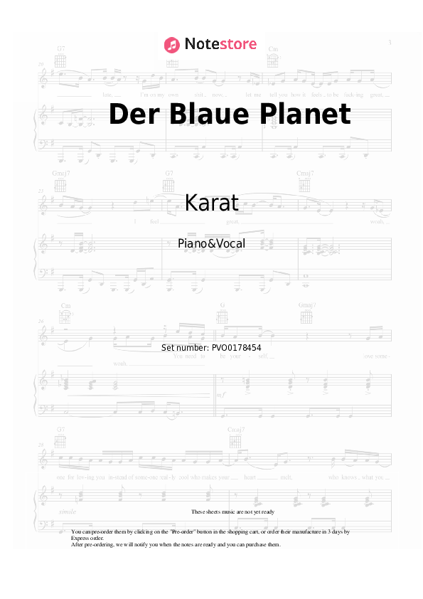 Partituras con voz. Karat - Der Blaue Planet - Piano&Vocal