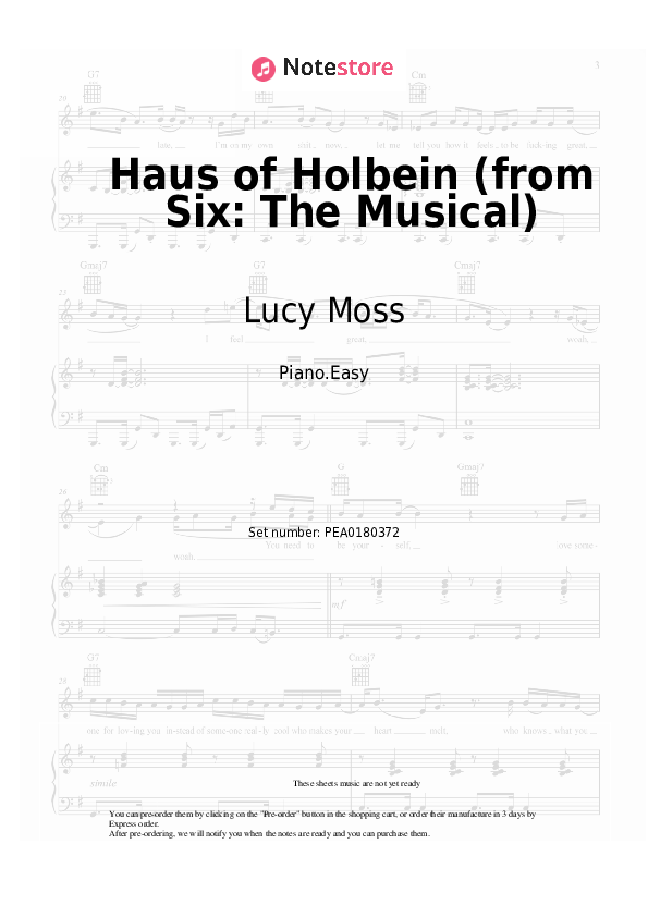 Notas ligeras Lucy Moss, Toby Marlow - Haus of Holbein (from Six: The Musical) - Piano.Easy