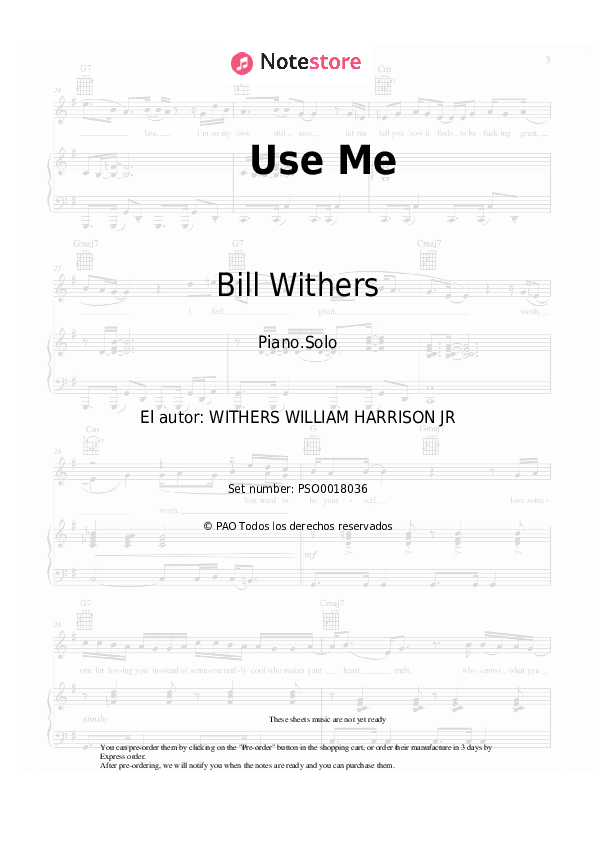 Bill Withers - Use Me notas para el fortepiano