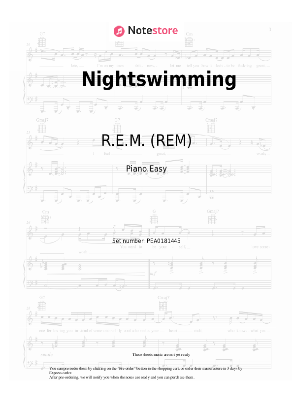 Notas ligeras R.E.M. (REM) - Nightswimming - Piano.Easy