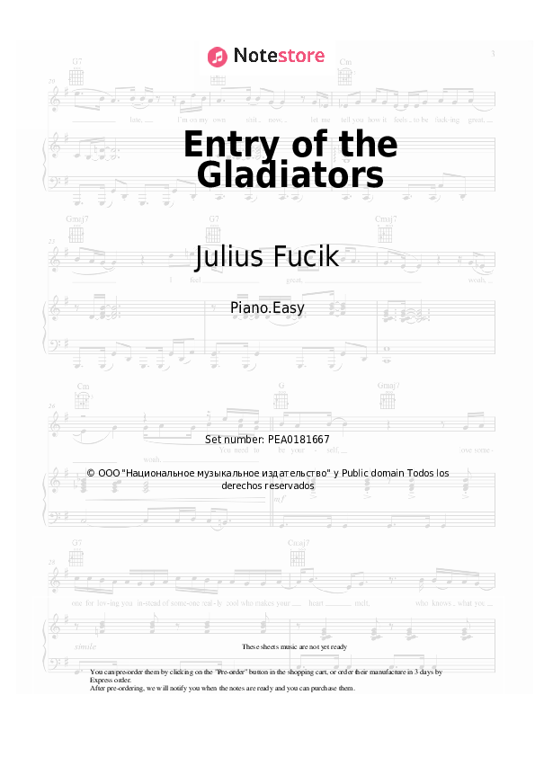 Notas ligeras Julius Fucik - Entry of the Gladiators - Piano.Easy