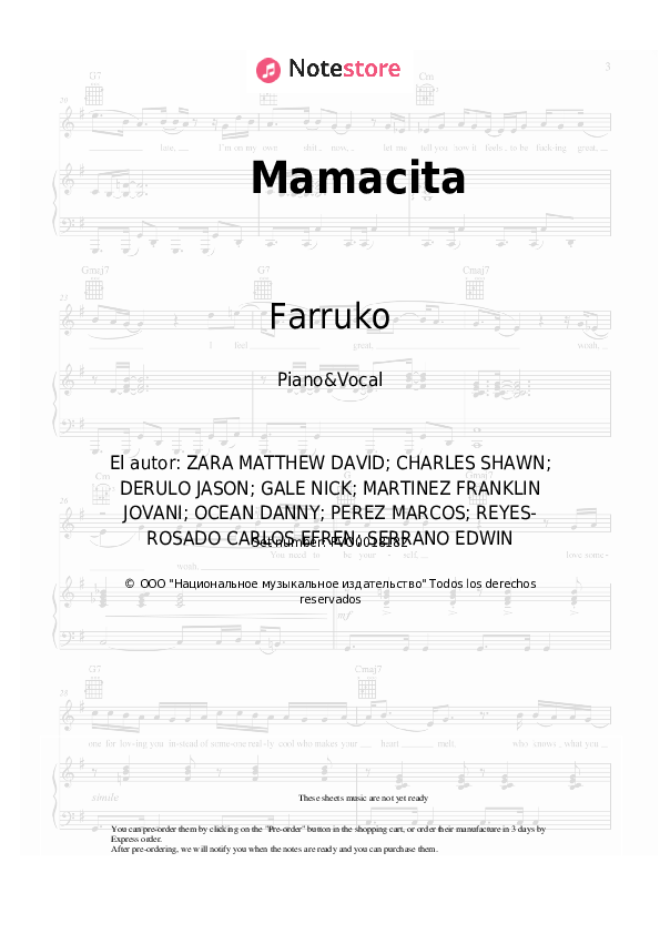 Jason Derulo, Farruko - Mamacita notas para el fortepiano