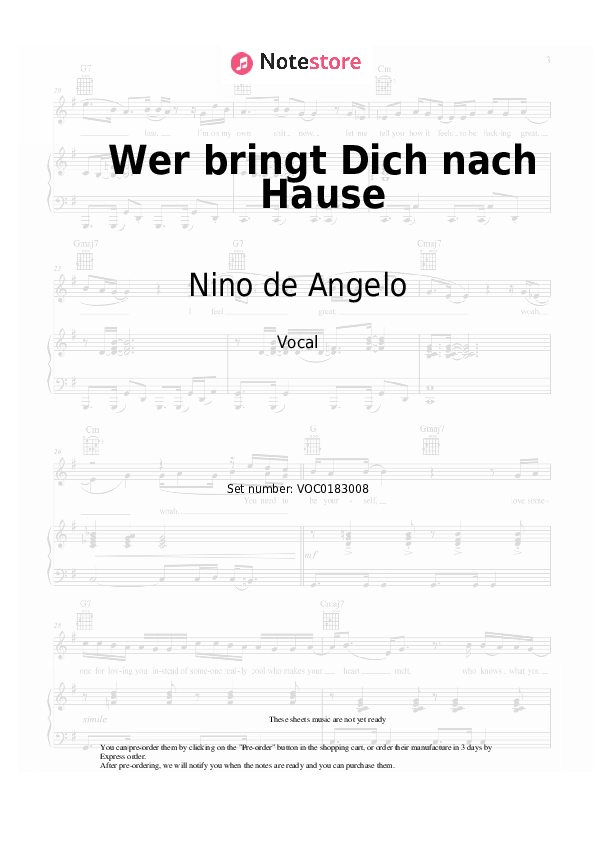 Notas Nino de Angelo - Wer bringt Dich nach Hause - Vocal