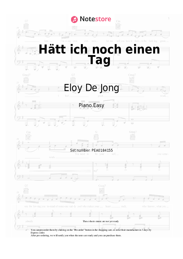 Notas ligeras Eloy De Jong - Hätt ich noch einen Tag - Piano.Easy