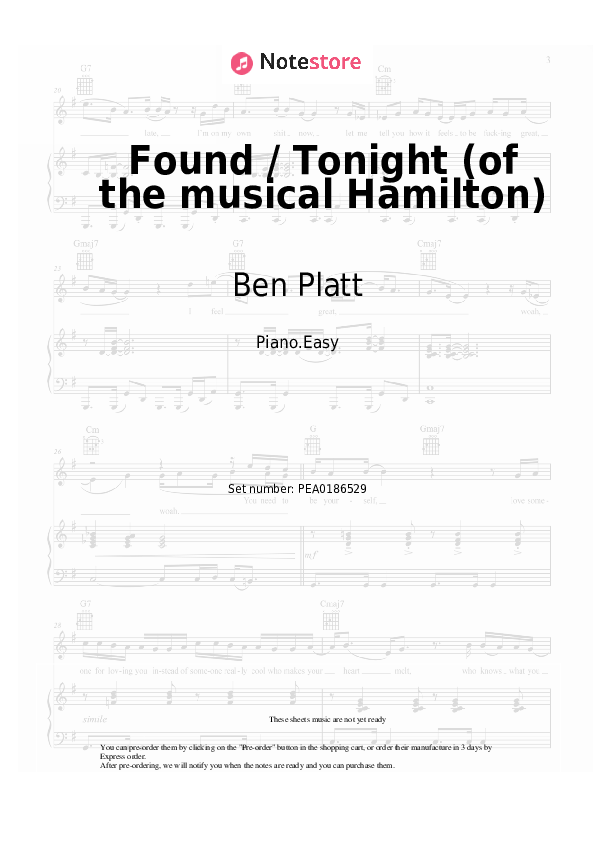 Notas ligeras Ben Platt, Lin-Manuel Miranda - Found / Tonight (of the musical Hamilton) - Piano.Easy