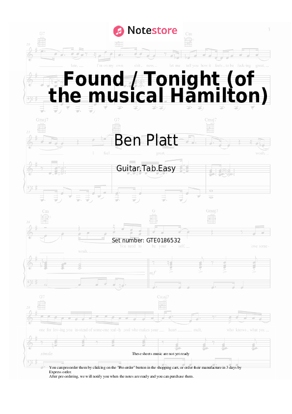 Pestañas fáciles Ben Platt, Lin-Manuel Miranda - Found / Tonight (of the musical Hamilton) - Guitarra.Tablatura.Einfach