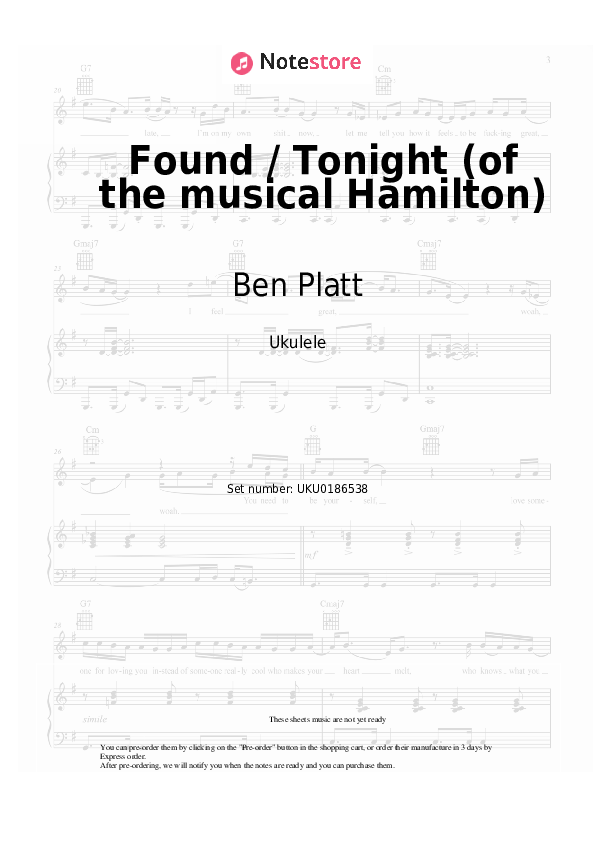 Notas Ben Platt, Lin-Manuel Miranda - Found / Tonight (of the musical Hamilton) - Ukelele