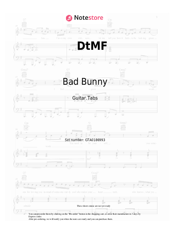 Pestañas Bad Bunny - DtMF - Guitarra.Tablatura