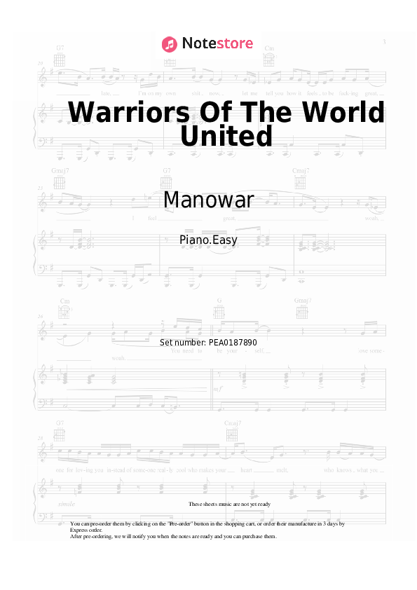 Notas ligeras Manowar - Warriors Of The World United - Piano.Easy