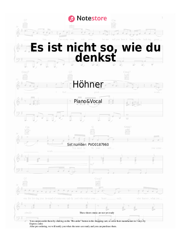 Partituras con voz. Höhner - Es ist nicht so, wie du denkst - Piano&Vocal