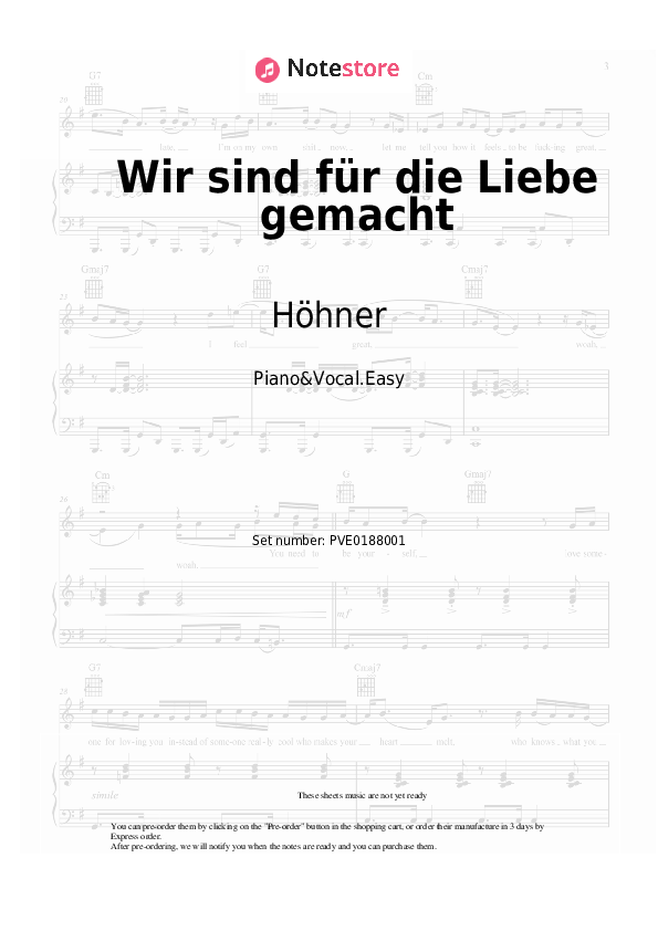 Notas ligeras Höhner - Wir sind für die Liebe gemacht - Piano&Vocal.Easy