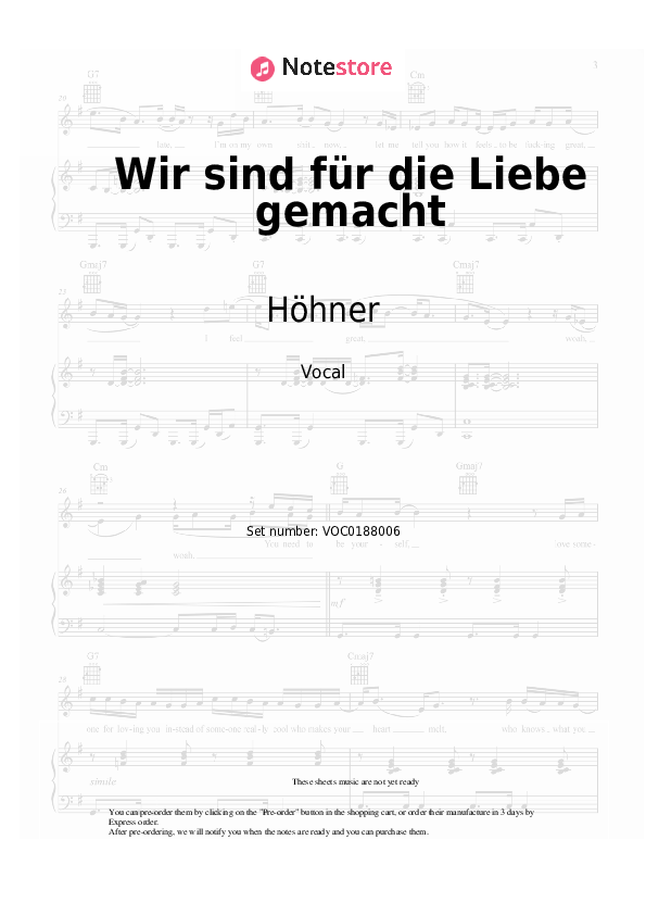 Notas Höhner - Wir sind für die Liebe gemacht - Vocal