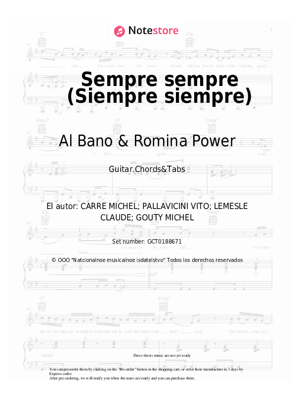 Acordes Al Bano & Romina Power - Sempre sempre (Siempre siempre) - Guitar.Chords&Tabs