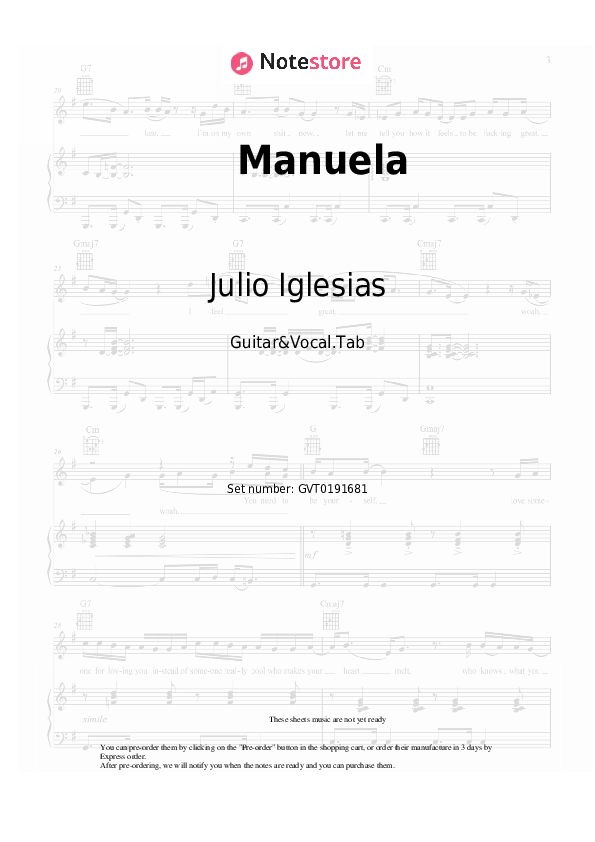 Acordes y voces Julio Iglesias - Manuela - Guitarra&Vocal.Tablatura