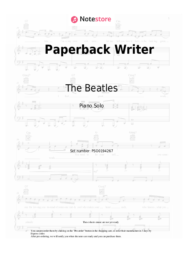 Notas The Beatles - Paperback Writer - Piano.Solo