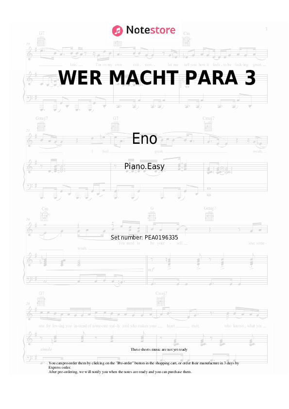 Notas ligeras Eno, DARDAN, Daniel Slump - WER MACHT PARA 3 - Piano.Easy