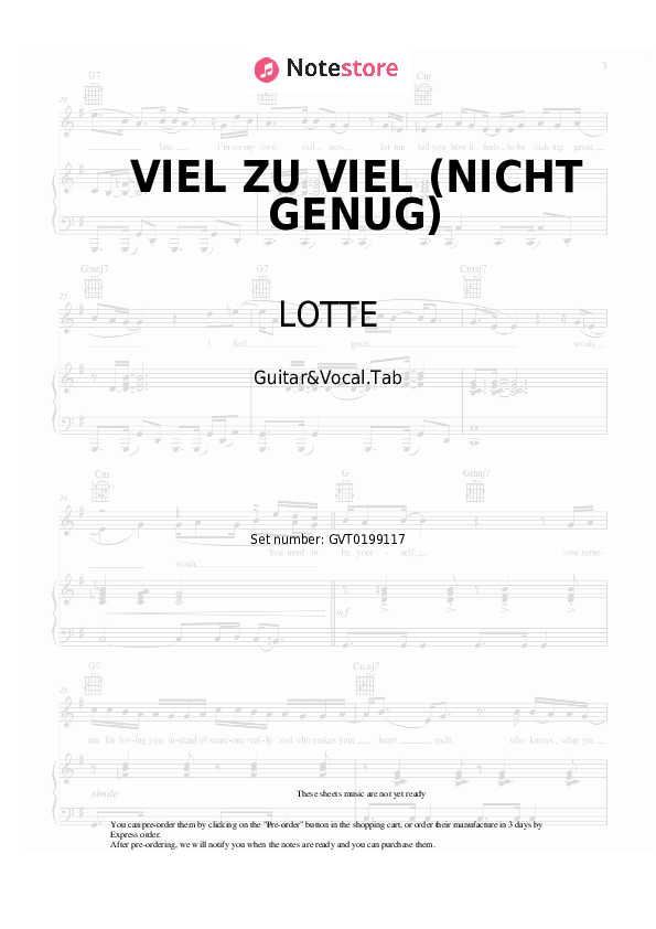 Acordes y voces LOTTE - VIEL ZU VIEL (NICHT GENUG) - Guitarra&Vocal.Tablatura