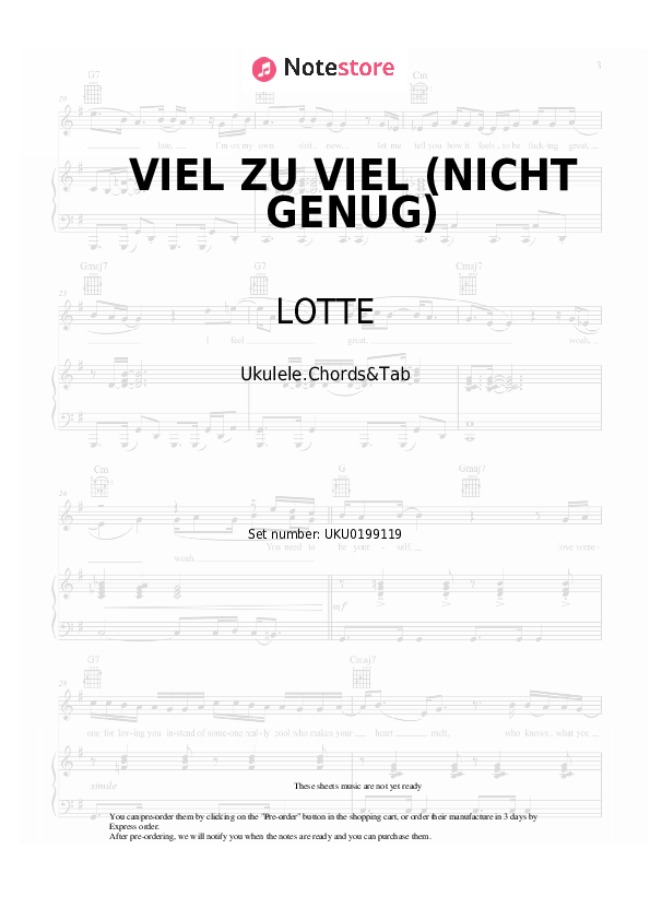 Notas LOTTE - VIEL ZU VIEL (NICHT GENUG) - Ukelele.Acordes&Tablatura