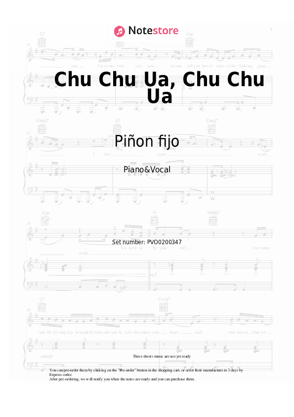 Partituras con voz. Piñon fijo - Chu Chu Ua, Chu Chu Ua - Piano&Vocal