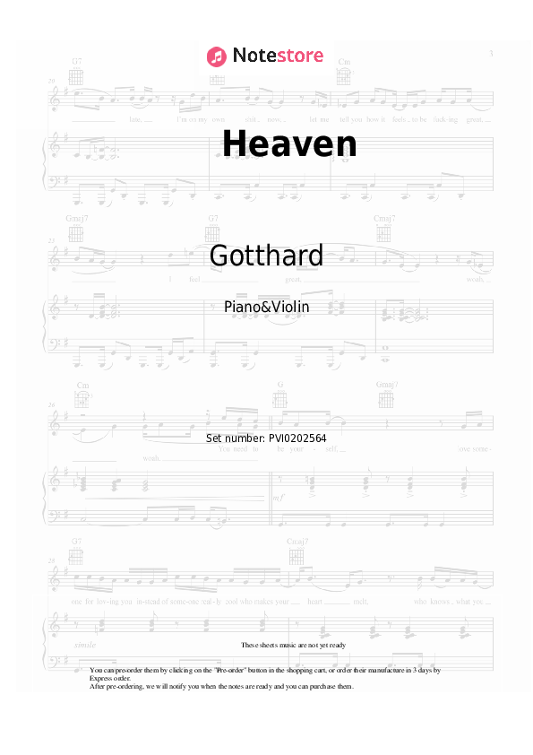 Notas Gotthard - Heaven - Piano&Violín