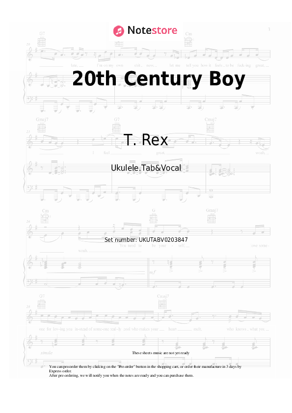 Notas T. Rex - 20th Century Boy - Ukelele.Tablatura&Vocal