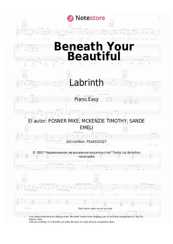 Notas ligeras Labrinth - Beneath Your Beautiful - Piano.Easy