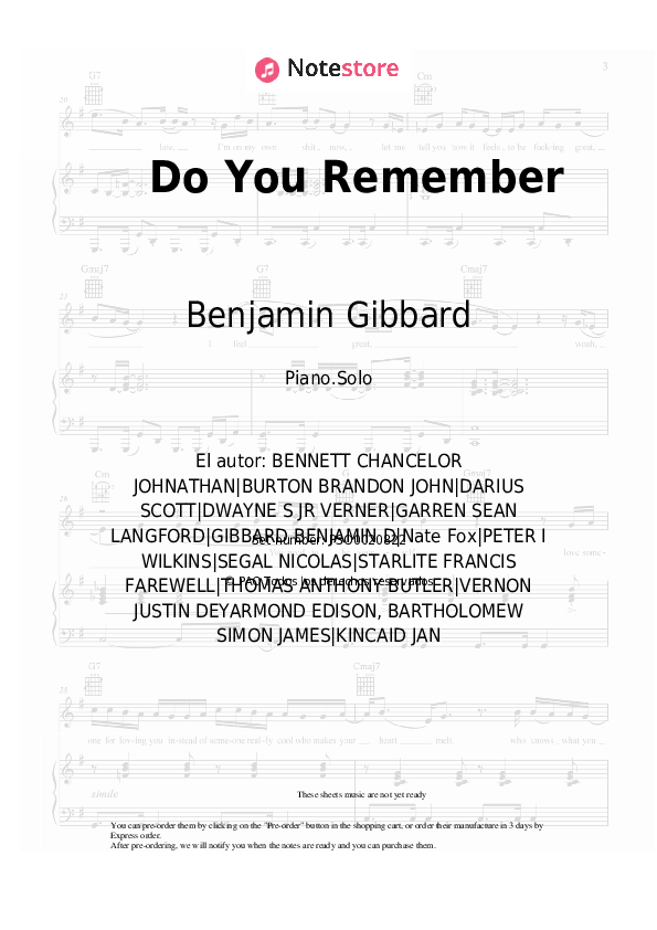 Notas Chance the Rapper, Benjamin Gibbard - Do You Remember - Piano.Solo