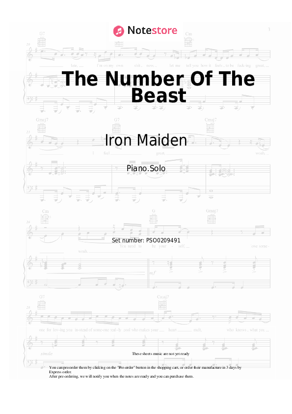 Notas Iron Maiden - The Number Of The Beast - Piano.Solo