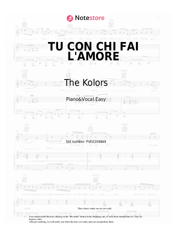 Notas ligeras The Kolors - TU CON CHI FAI L'AMORE - Piano&Vocal.Easy
