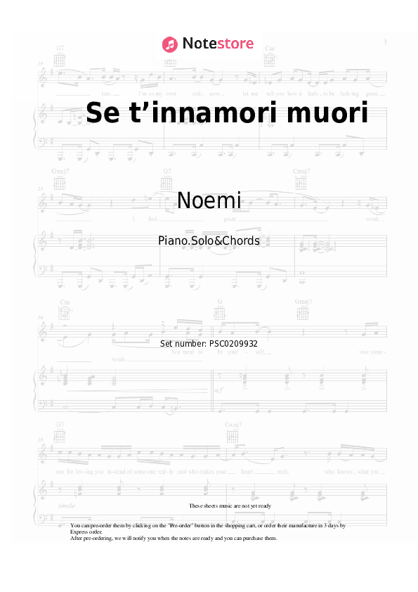 Notas y acordes Noemi - Se t’innamori muori - Piano.Solo&Chords
