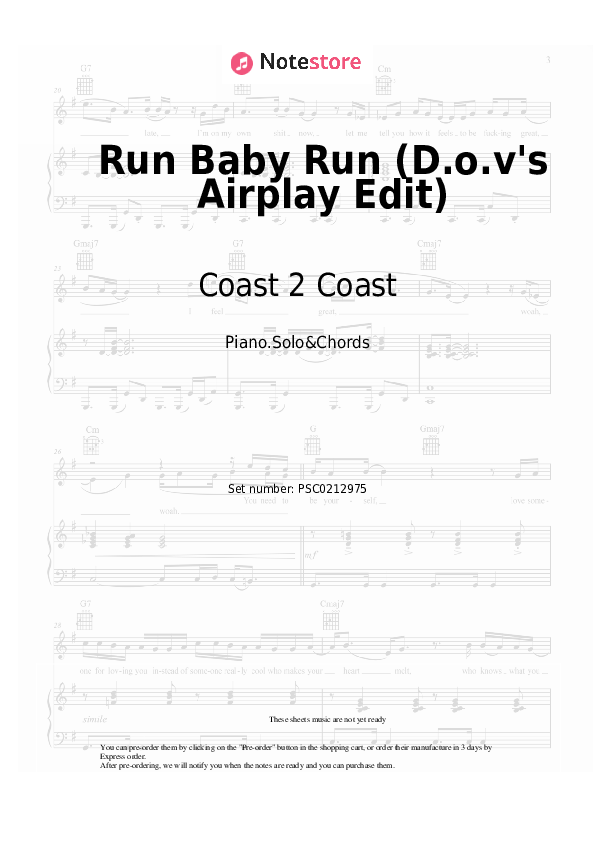 Notas y acordes Coast 2 Coast - Run Baby Run (D.o.v's Airplay Edit) - Piano.Solo&Chords