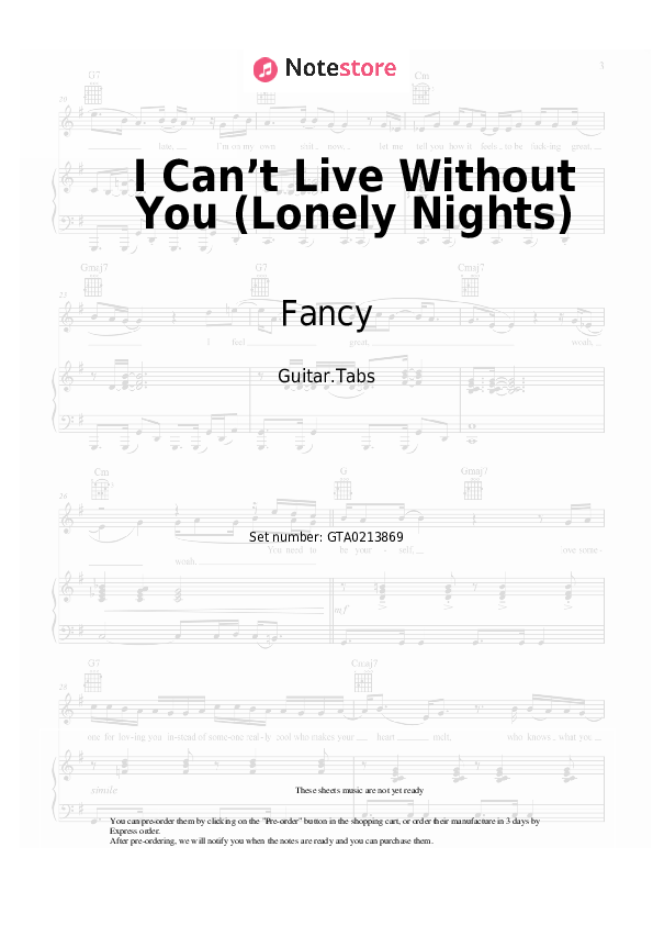 Pestañas Fancy - I Can’t Live Without You (Lonely Nights) - Guitarra.Tablatura
