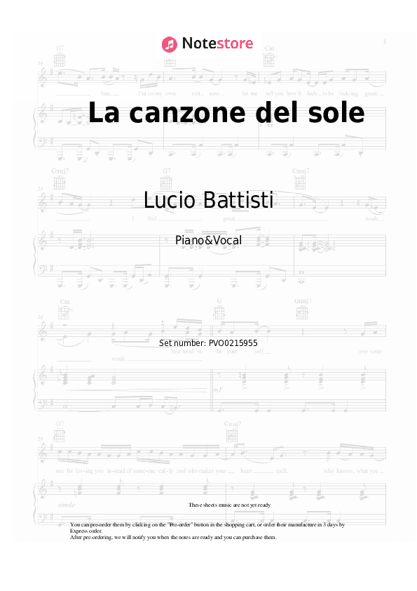 Partituras con voz. Lucio Battisti - La canzone del sole - Piano&Vocal