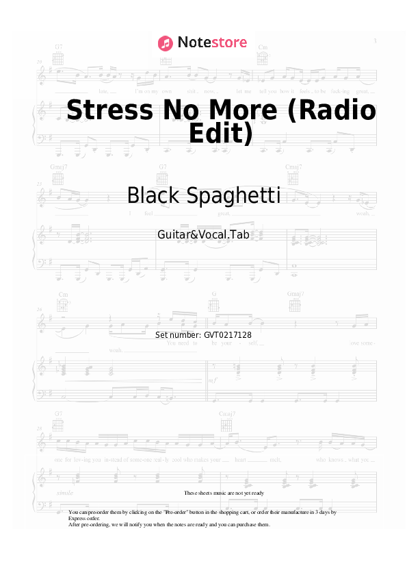 Acordes y voces Black Spaghetti - Stress No More (Radio Edit) - Guitarra&Vocal.Tablatura
