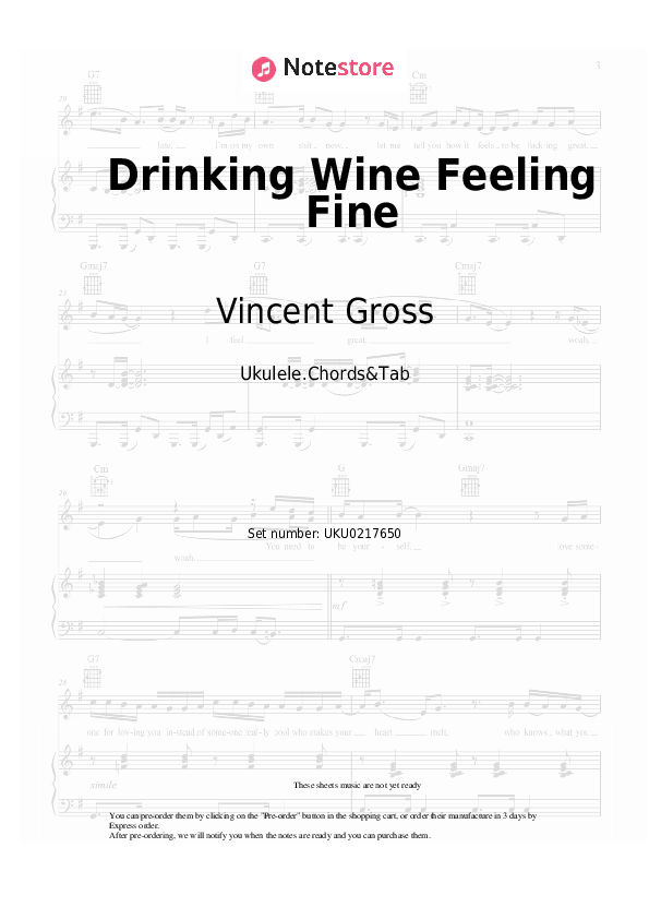 Notas Vincent Gross, Olaf der Flipper - Drinking Wine Feeling Fine - Ukelele.Acordes&Tablatura