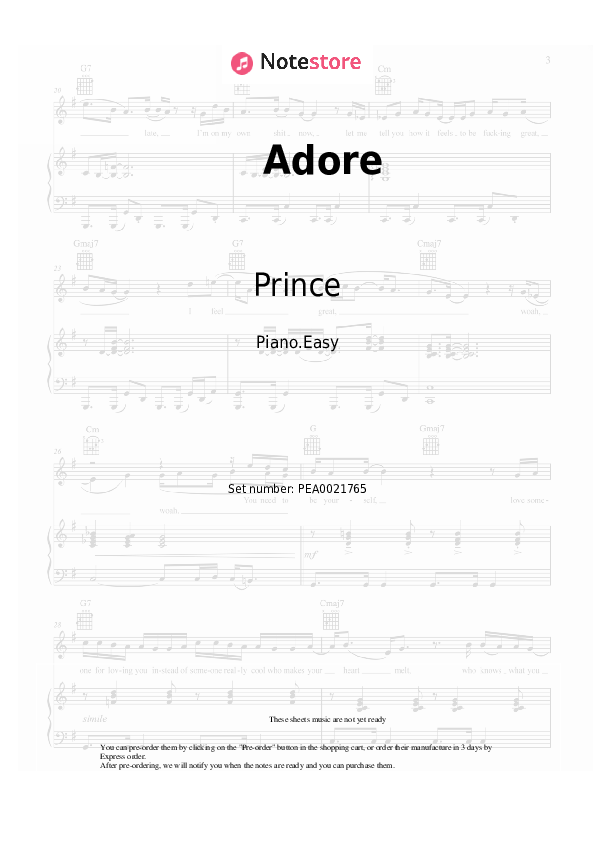 Prince - Adore notas para el fortepiano