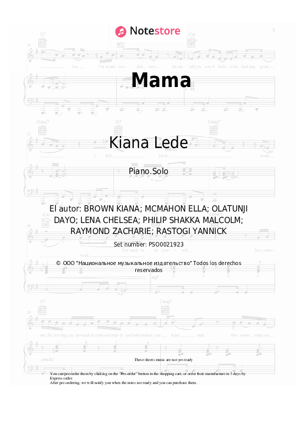 Ella Eyre, Banx & Ranx, Kiana Lede - Mama notas para el fortepiano