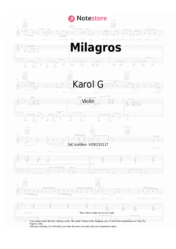 Notas Karol G - Milagros - Violín