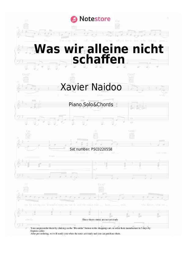 Notas y acordes Xavier Naidoo - Was wir alleine nicht schaffen - Piano.Solo&Chords