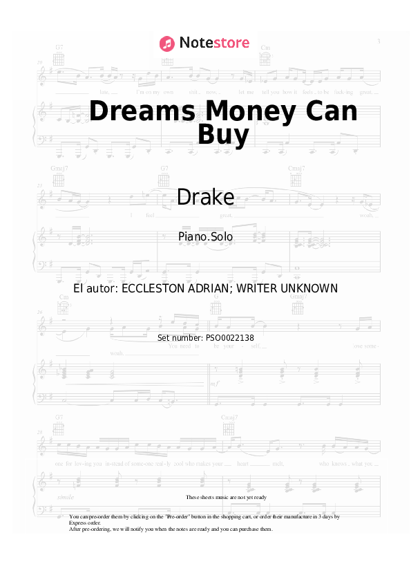 Notas Drake - Dreams Money Can Buy - Piano.Solo