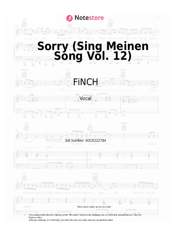 Notas FiNCH - Sorry (Sing Meinen Song Vol. 12) - Vocal