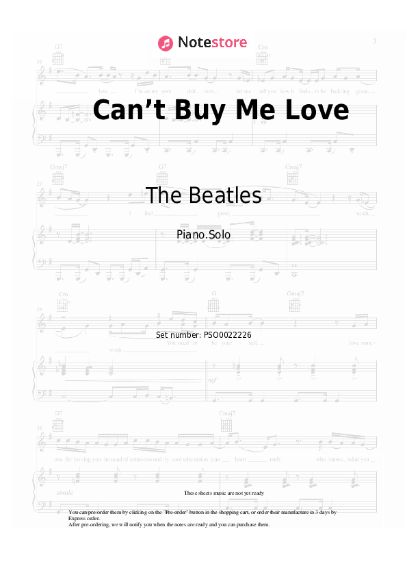 The Beatles - Can’t Buy Me Love notas para el fortepiano