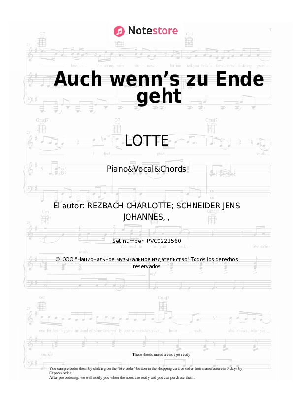 Notas y acordes LOTTE - Auch wenn’s zu Ende geht - Piano&Vocal&Chords