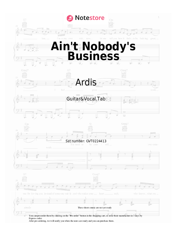 Acordes y voces Ardis - Ain't Nobody's Business - Guitarra&Vocal.Tablatura
