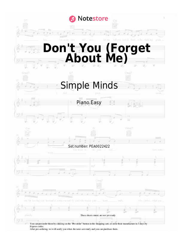 Simple Minds - Don't You (Forget About Me) notas para el fortepiano