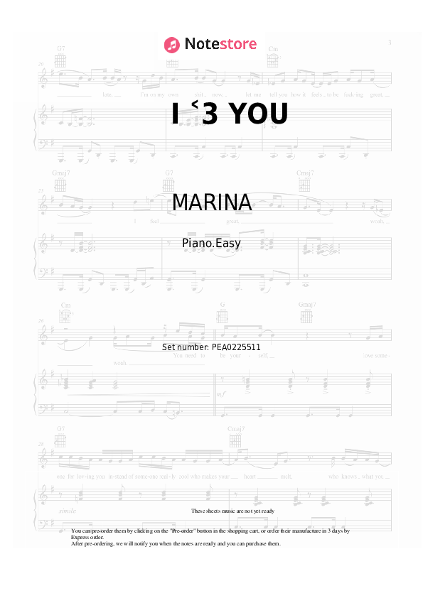 Notas ligeras MARINA - I ˂3 YOU - Piano.Easy
