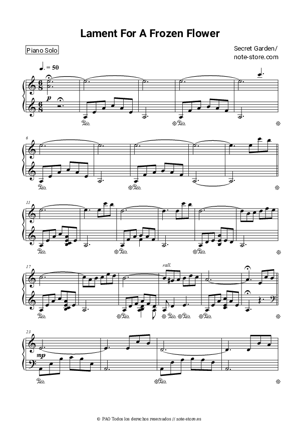 Notas Secret Garden - Lament For A Frozen Flower - Piano.Solo