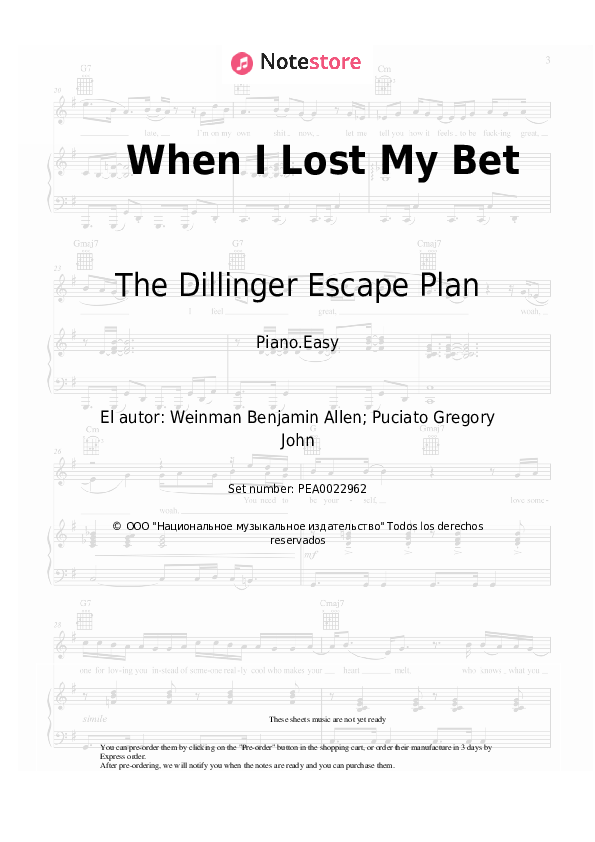 Notas ligeras The Dillinger Escape Plan - When I Lost My Bet - Piano.Easy