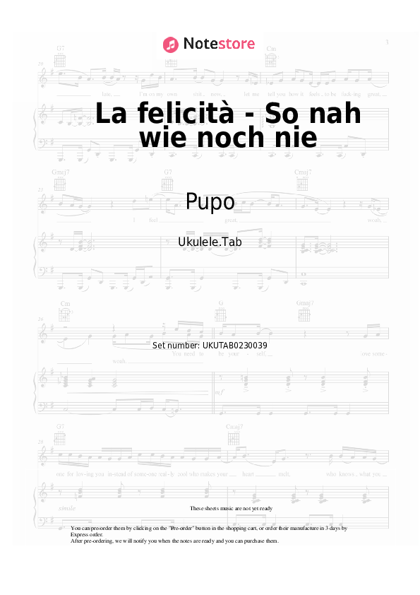 Notas Pupo, Nockis - La felicità - So nah wie noch nie - Ukelele.Tablatura